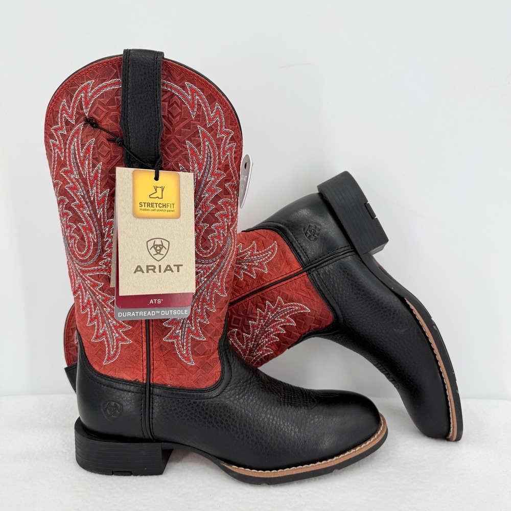 Ariat Women's StretchFit Wide-Toe Western Cowgirl Boots Black Red Sz 6.5B NWOB